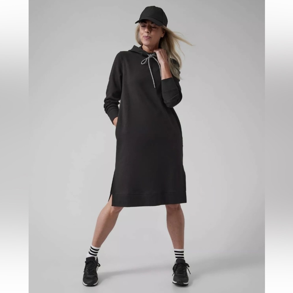 Athleta Triumph Hoodie Sweatshirt Dress Black‎ Size XS